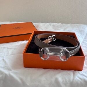 NWT Hermes heritage equestre triple tour bracelet t2 taupe leather